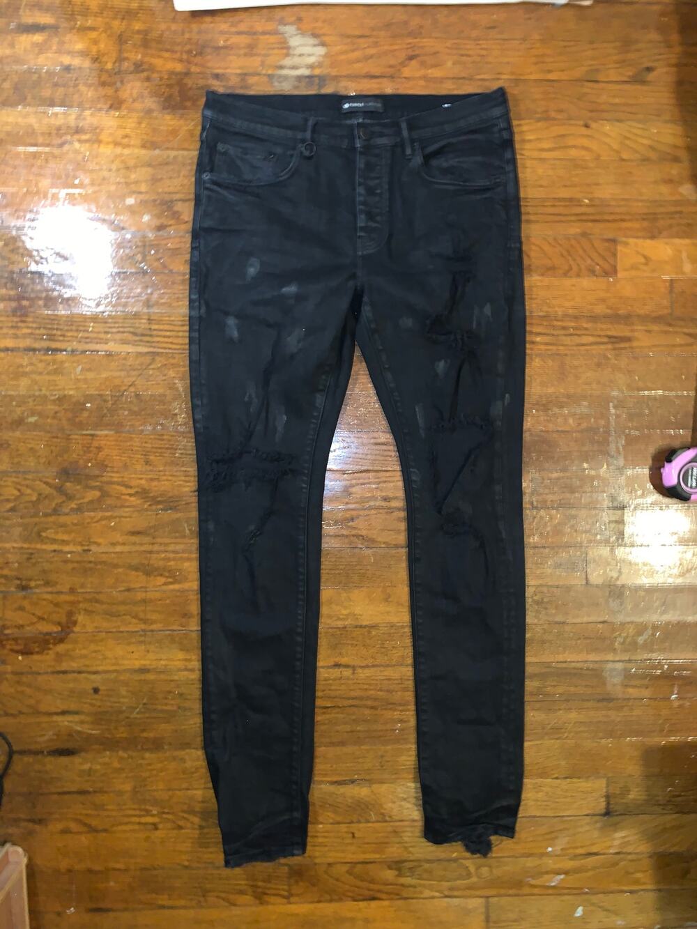 Purple Brand Jeans Mens 34 Black Distressed Slim Skinny Stretch Designer